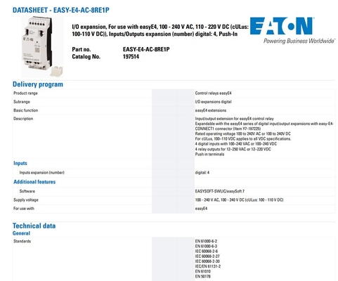 Επικοινωνιακό φορτίο 100-240V AC/DC 4DI4RO Τερματικά έλξης EASY-E4-AC-8RE1P Πηγή ισχύος DI/O