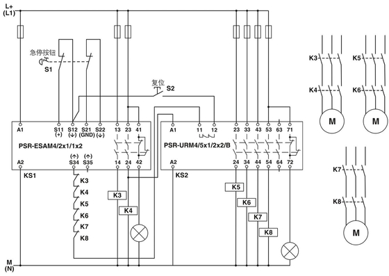 Μοντέλο επέκτασης PSR-SCP-24UC/URM4/5X1/2X2/B με ασφαλή διακοπή και αναμεταδιδαστήρα ζεύξης