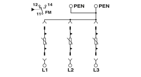 VAL-MS-T1/T2 335/12.5/3 0-FM Κλάση 1/2 Προστατευτής κεραυνών/επιταχών για 5V-250V AC 4 Pole