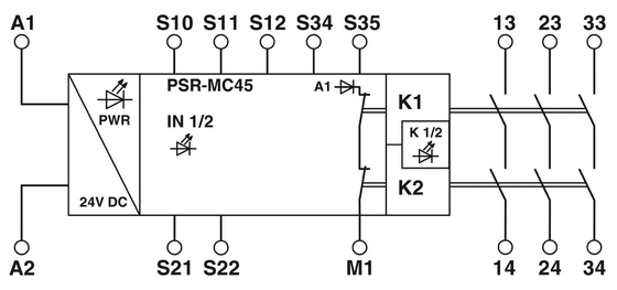 Προστατευτικό χαρακτηριστικό PSR-MC45-3NO-1DO-24DC-SP αναμεταδότης ζεύξης για βιομηχανικές εφαρμογές