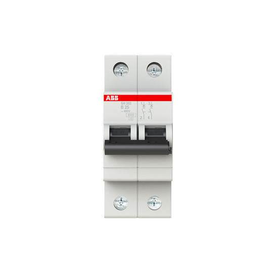 2P MCB SH202-B25 Μικροσκοπικός διακόπτης ρεύματος Αριθμός πόλου 2 Κατηγοριοποιημένο ρεύμα 25A
