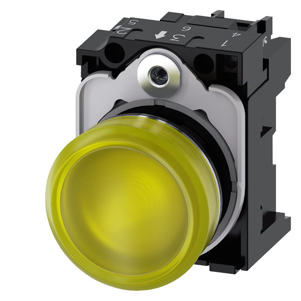 230V AC Metal Shiny Yellow Smooth Lens Flush SIRIUS ACT Πλήρης μονάδα πιλότος φως