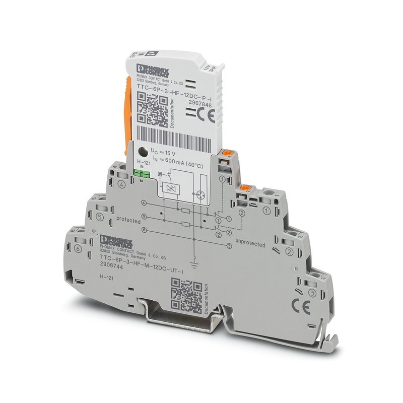 12 V συνεχής ονομαστική τάση 2906744 TTC-6P-3-HF-M-12DC-UT-I Προστατευτής υπερεχύσεων με 2 πόλους