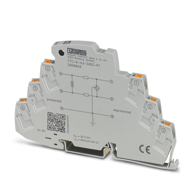 Προστατευτής υπερεχύρων 2 πόλων TTC-6-1X2-24DC-PT από Phoenix Contact για ονομαστική τάση 24 V DC