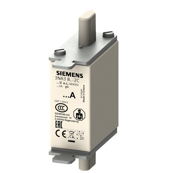500V PLC 3NA3805-2C LV HRC Fuse Link με μη απομονωμένα λαβήματα και μπροστινό δείκτη μεγέθους 000