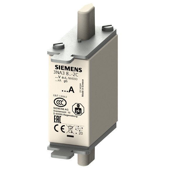 500V Μέγεθος 000 Προσωρινός δείκτης LV HRC Fuse Link GL/GG 3NA3822-2C με μη μονωμένα λαβήματα λαβής